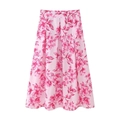 Damen Midirock in Hellrosa mit Blumenmuster und eleganter A-Linie für den Frühling - XS / Einzelner Midi-Rock