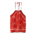 Top rojo con cuello halter, estampado floral blanco y ribetes para estilo casual de verano - S / Rojo