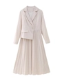 Detailed view of the pink pleated blazer dress with notch lapel and single-breasted design - XS / Off White