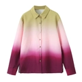 Women's long sleeve shirt featuring a vibrant gradient tie-dye pattern from green to purple - XS / Shirt