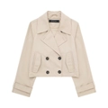Detail of beige double-breasted cropped trench coat with black buttons and notched lapel - XS / Beige