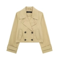 Detail of khaki cropped trench jacket featuring lapel collar and double-breasted buttons - XS / Light Khaki