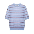 Classic striped short sleeve knit top in light blue with elegant crew neck and ribbed trim - S / Light Blue Stripes