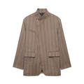 Vintage brown plaid jacket with stand collar and large flap pockets on white background - XS