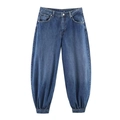 Pantaloni denim balloon retrò blu scuro con caviglie affusolate e vita alta - XS / Blu
