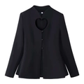 Zwarte dames blazer jas met hartvormige uitsnede en knoopsluiting voor herfst - S / Zwart