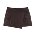 Women's dark brown asymmetric high waist skort with utility cargo pockets and buttons - XS / Coffee