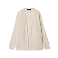 Klassische beige Grobstrickjacke mit langen Ärmeln und gerippten Bündchen in Flachlage - S / Hellgelb (Bildfarbe)