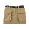 Women's khaki utility cargo mini skirt with symmetrical large pockets and black belt - XS / Bottoms / Khaki