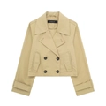 Klassieke kaki dames short trenchcoat met dubbele rij knopen en reverskraag - XS / Donker kaki