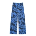 Women summer bohemian wide-leg pants with blue abstract floral print and button closure - XS / Blue Printed Pants