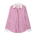 Camisa de rayas rosas con cuello y puños en contraste blanco y diseño de corte holgado - XS / Rayas Rosa Rojo
