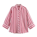 Relaxed red and white vertical striped shirt with long sleeves and wide folded cuffs - XS / Red and White Striped