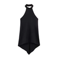 Women's black halter neck sleeveless top featuring an asymmetric handkerchief hemline - XS / Black