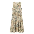 Summer sleeveless floral dress with tropical leaf prints and delicate white lace trim - XS / As Shown