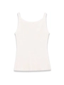 Close-up of white ribbed knit fabric texture on a minimalist women's camisole top - S / White