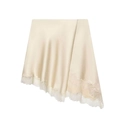 Eleganter Satin-Wickelrock in Champagner mit feinem Saum aus weißer Wimpernspitze - XS / Gebrochenes Weiß