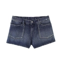 Pantaloncini in denim blu scuro con borchie argentate ed effetto slavato su bianco - XS / Blu scuro