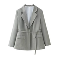 Women's summer grey blazer set with waist belt and peak lapels on white background - XS / Blazer