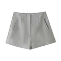 Elegant high-waisted light gray tailored business shorts with pockets for women - XS / Shorts