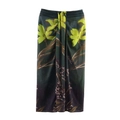 Vintage dark green floral maxi skirt with yellow flower print and split hem design - XS / Green