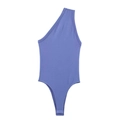 Body asimétrico para mujer en azul púrpura, tejido acanalado elástico con botones presión - S / Azul