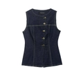 Classic slim fit dark blue denim vest with ornate gold buttons and round neckline - XS / Dark Blue