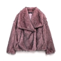 Manteau court en fausse fourrure pour femme lilas avec grand revers moelleux - XS / Rose