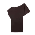 Vestido asimétrico marrón oscuro con hombros descubiertos y elegante cuello drapeado - XS / Marrón Oscuro