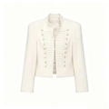 Detailed close-up of ivory military jacket featuring gold buttons and frogging details - XS / Off White