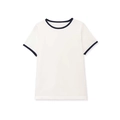 T-shirt in maglia a maniche corte con bordo a contrasto blu navy e girocollo casual - S / Bianco