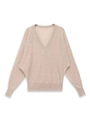 Détail d'un pull en maille avoine avec col en V et poignets en maille côtelée chauve-souris - S / Couleur Avoine