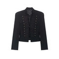 Detailed view of military style jacket with golden buttons and braided trims on collar - XS / Black