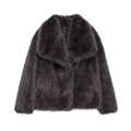 Manteau court en fausse fourrure gris anthracite avec grand col et texture peluche - XS / Gris Premium