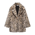 Women's leopard print faux fur coat with oversized lapels and black lining in a relaxed fit - XS / Leopard 3