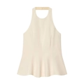 Dettaglio del collo a lupetto crema e della texture elegante dell'orlo a balze peplum - XS / Albicocca