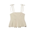 Dameshemdje in crèmewit met strikbandjes en een geplooide peplum-onderkant - XS / Khaki