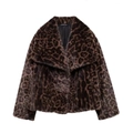 Manteau court en fausse fourrure à imprimé léopard avec revers pour un style hivernal - XS / Léopard 5