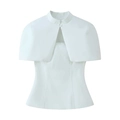 Blouse blanche élégante de style cape pour femmes avec col montant au design minimaliste chic - S / Blanc