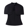 Blouse cape noire élégante avec col montant et design minimaliste en tissu tissé - S / Noir