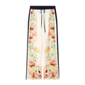 Elegante pantalón de pernera ancha con estampado floral marfil y rayas laterales negras - XS / Pantalones Florales Multicolores