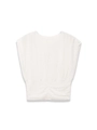Close-up of white sleeveless knit tank top featuring sun pleats and waist ruching detail - S / White