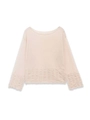 Detail view of apricot knit sweater featuring pleated hem and off-shoulder neckline design - S / Apricot