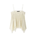Elegante camiseta de encaje crema con detalles plisados y tirantes finos - XS / Albaricoque