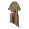 Olive green satin dress with lace cutouts and asymmetrical eyelash lace hemline - XS / Olive Green