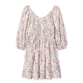 Minikleid mit Blumenmuster, Puffärmeln, V-Ausschnitt und gesmokter Taille in Weiß - XS / Rosa-Violett Blumig