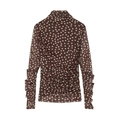 Braunes Polka-Dot-Oberteil aus Netzstoff mit Stehkragen und seitlicher Raffung für Damen - XS / Braun Punktiert