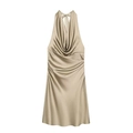 Champagnerfarbenes Satin-Neckholder-Kleid mit drapiertem Ausschnitt und seitlicher Raffung - XS / Khaki