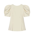 Chique crèmewitte blouse met pofmouwen, ronde hals en geplooide details op witte achtergrond - XS / Abrikoos