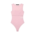 Roze mouwloze bodysuit met transparante mesh panelen en een hoog uitgesneden ontwerp - XS / Roze
